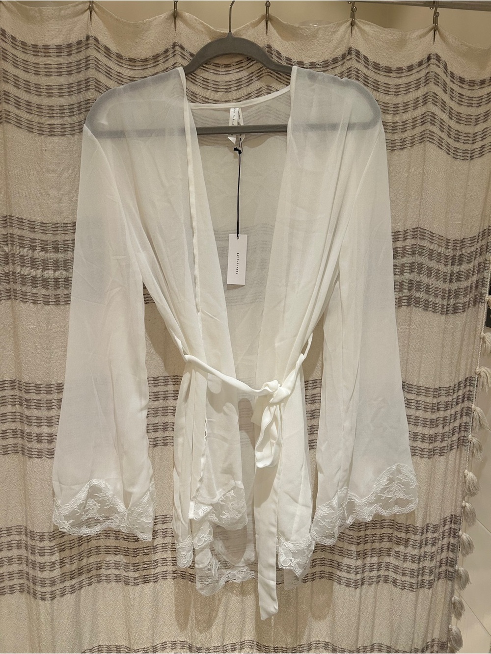 NEW Kat The Label Harley Robe - Ivory Size Medium - Sheer Lace Trim
